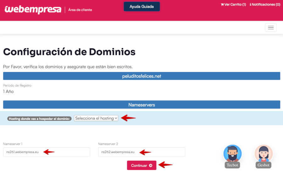 Área de Cliente de Webempresa - Dominio - Hosting y DNS