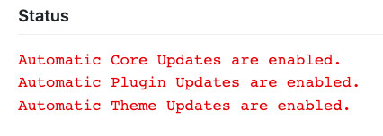Aviso del estado de las actualizaciones de WordPress
