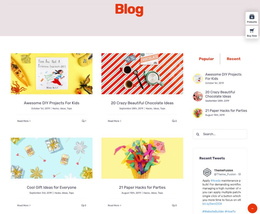 Layout de Blog para Avada