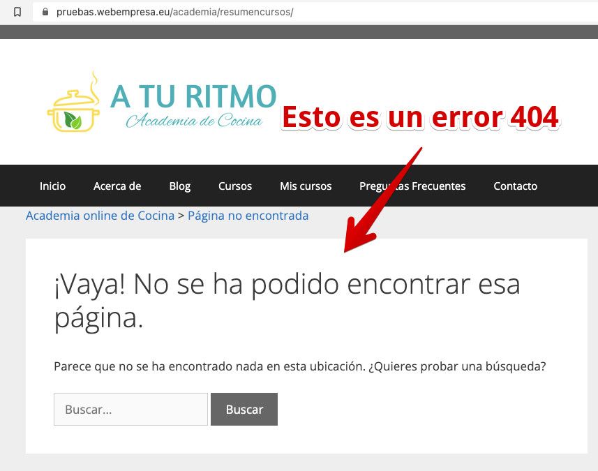 Aviso de error 404 en WordPress