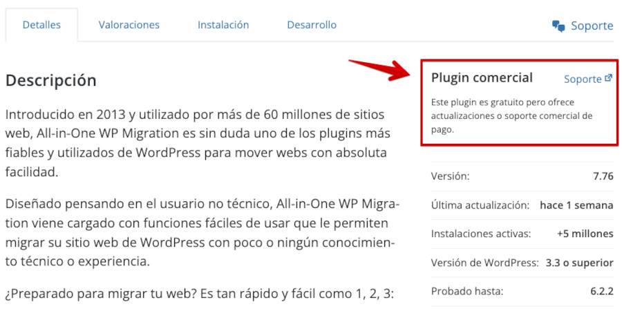 Aviso de plugin comercial en WordPress.org