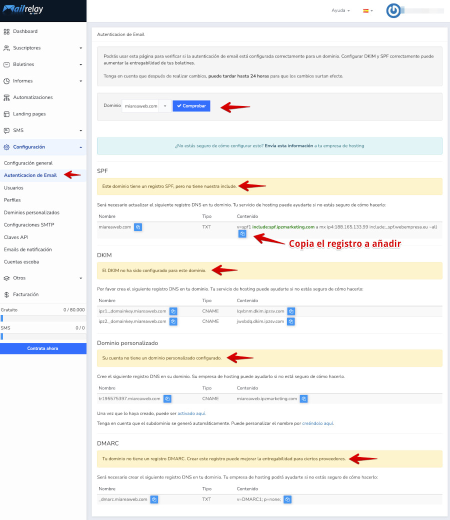 Avisos de registros faltantes en MailRelay