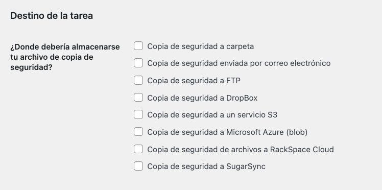 BackWPup – Configurar destino del backup