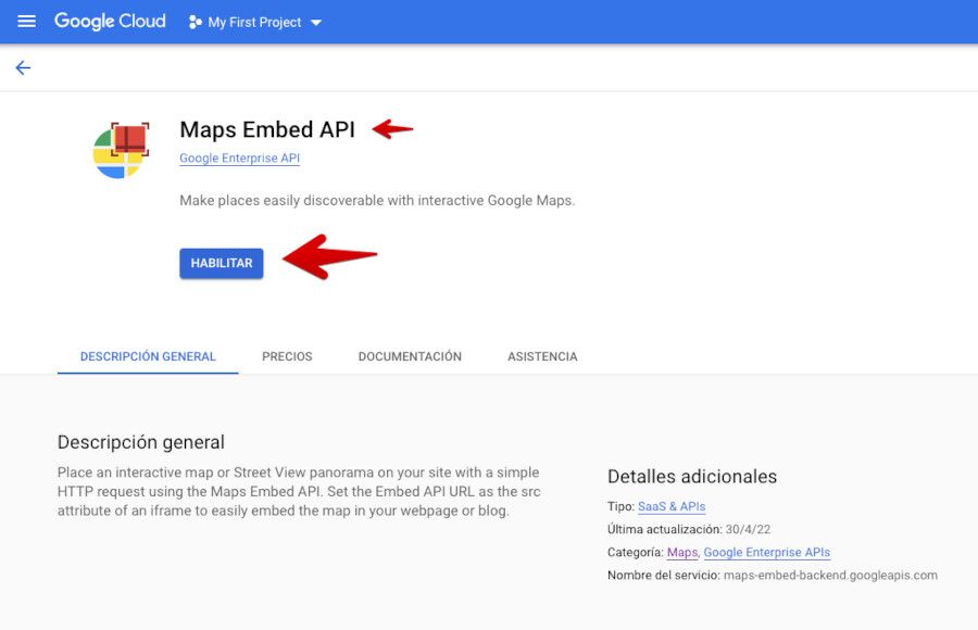 Habilitar Maps Embed API