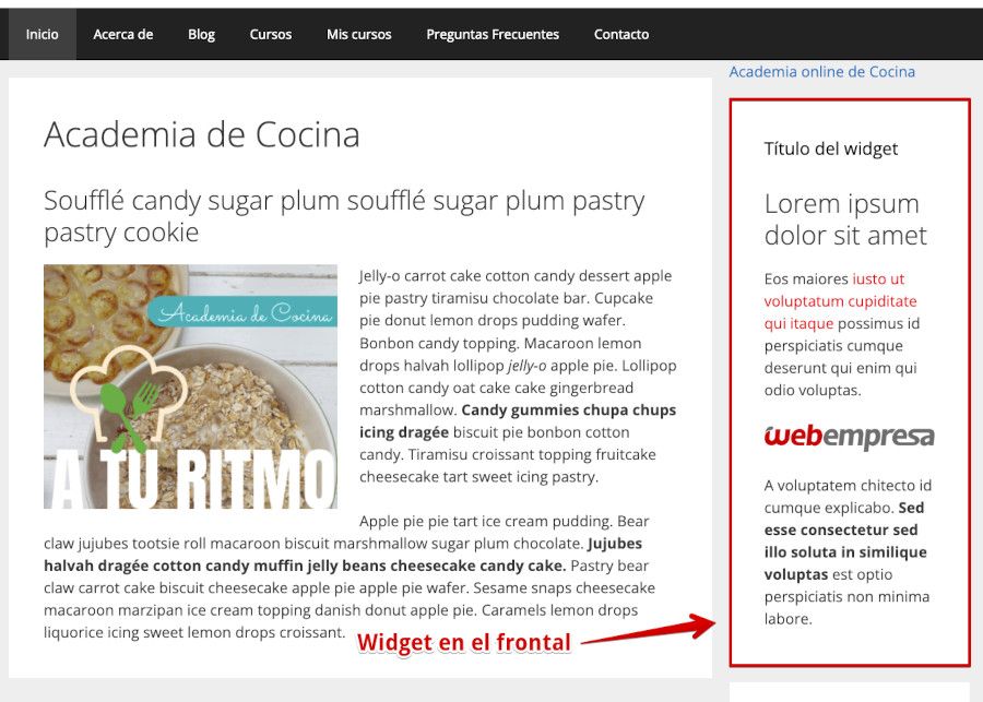 Widget añadido con el plugin Black Studio en el frontal