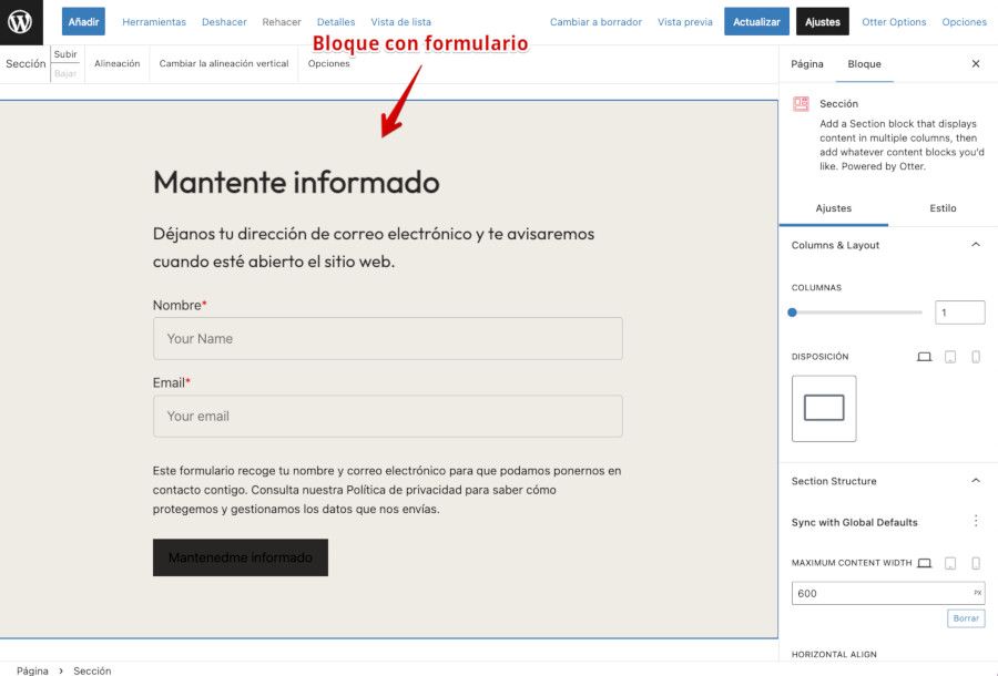 Bloque de Gutenberg para formulario