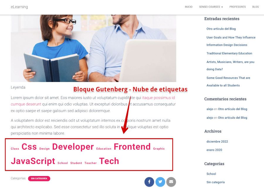 Bloque editor Gutenberg - Resultado nube etiquetas