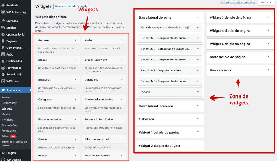 Bloque de widgets en WordPress