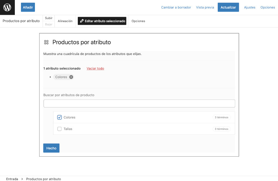 Bloques WooCommerce - Atributos producto