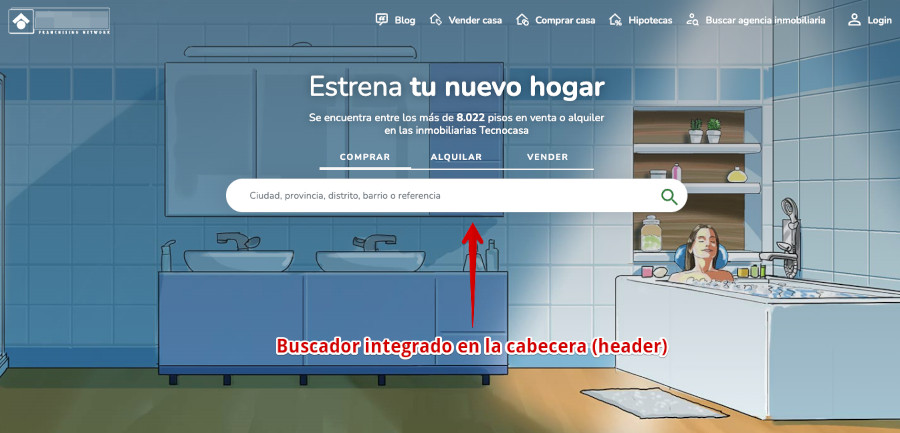 Buscador en la parte superior de un sitio web