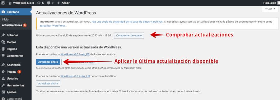 buscar-actualizaciones-wordpress-dashboard Buscar actualizaciones disponibles en WordPress