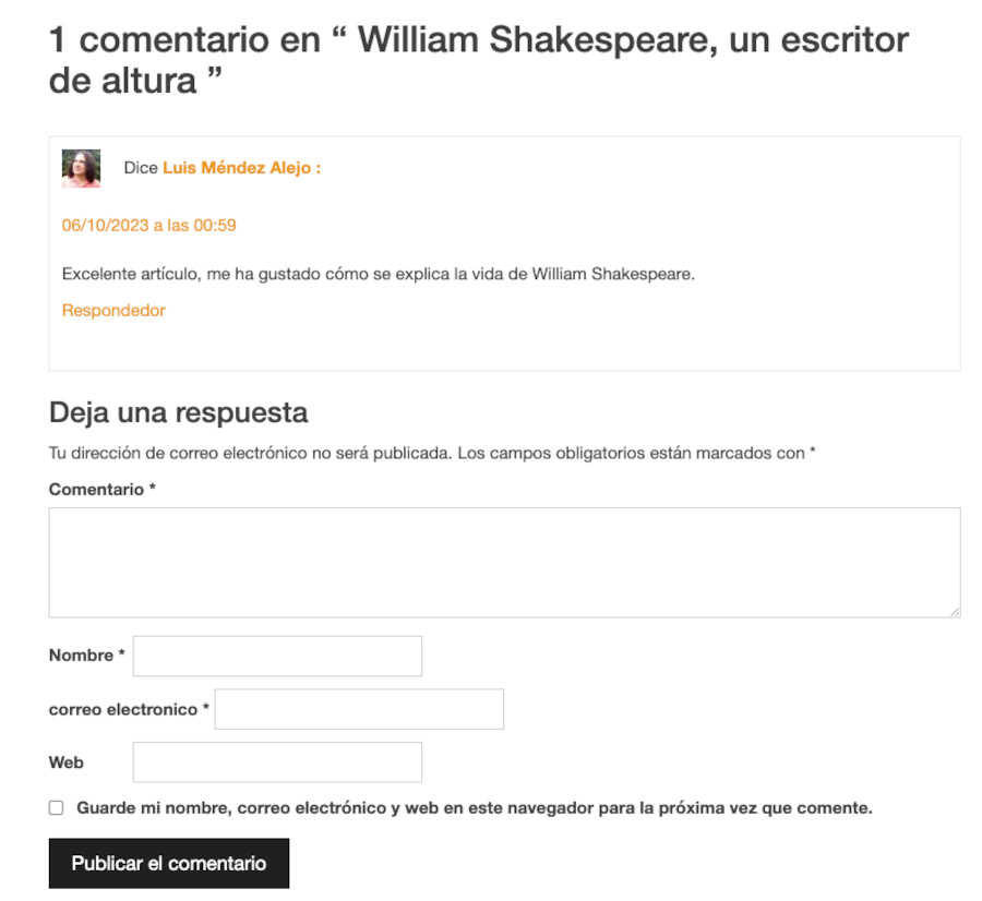 Caja de comentarios clásica en un sitio WordPress