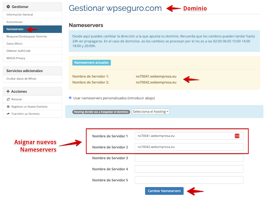 Cambiar de DNS a un dominio