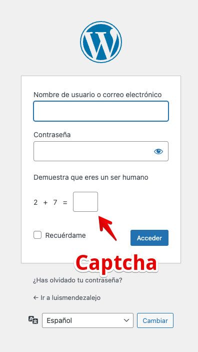 Ejemplo de CAPTCHA básico en un formulario de acceso de WordPress