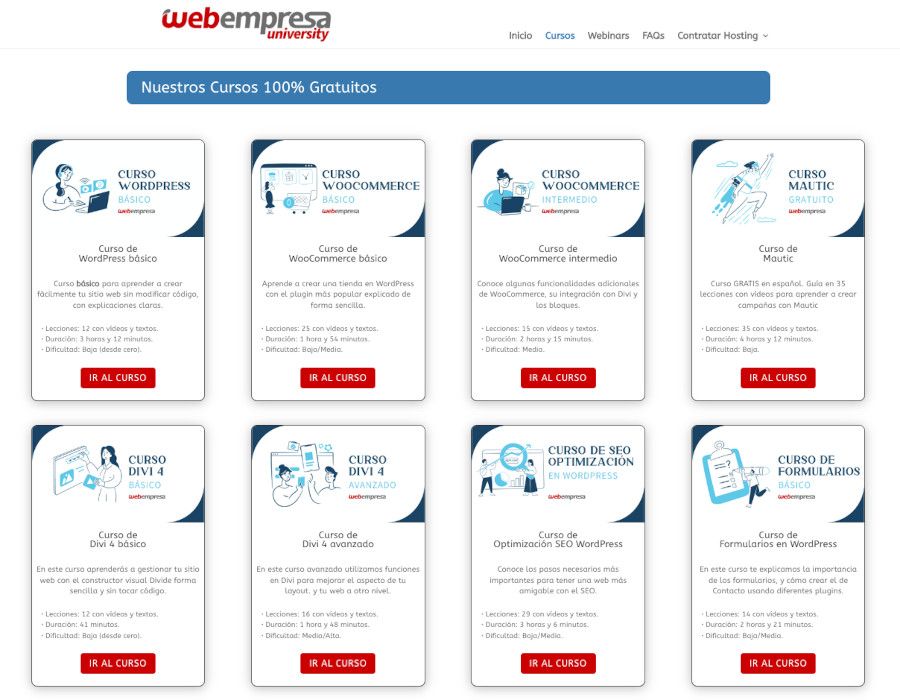 Catálogo de Cursos de Webempresa University