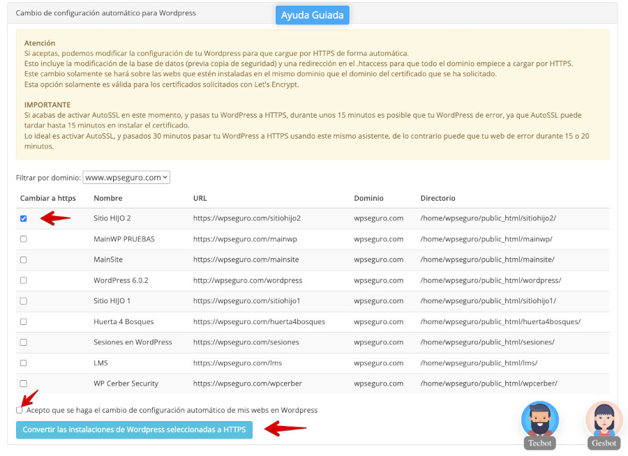 Instalación de WordPress a convertir a HTTPS