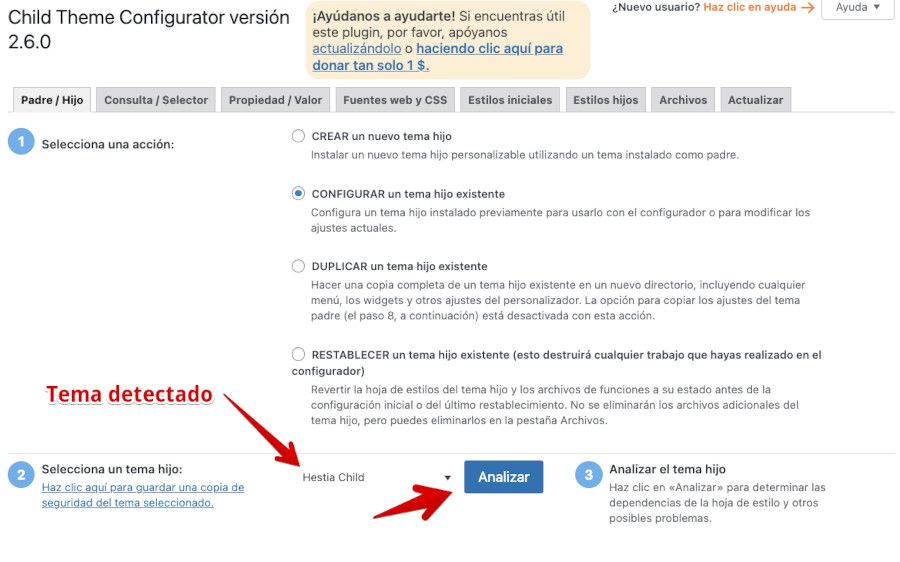 Analizar con Child Theme Configurator