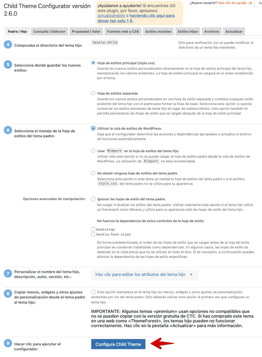 Configurar Child Theme Configurator