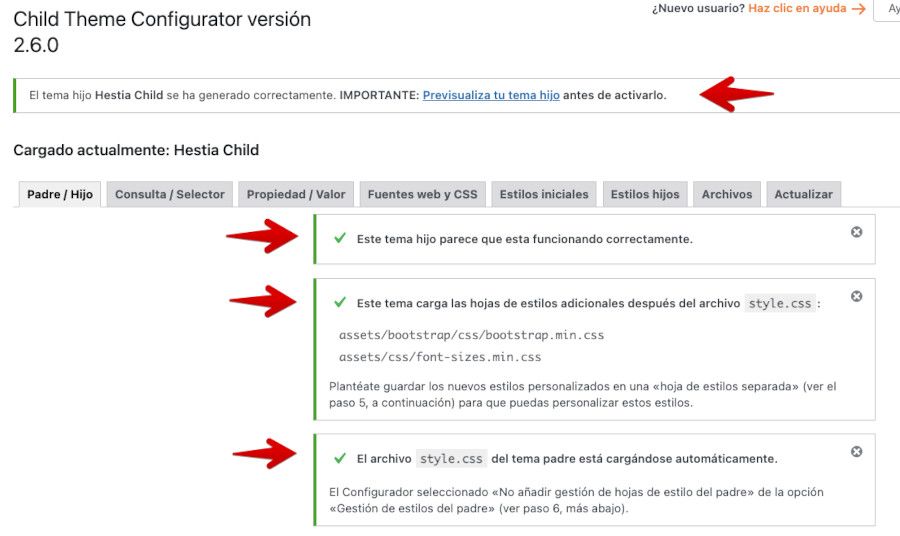 Creado el tema hijo con Child Theme Configurator