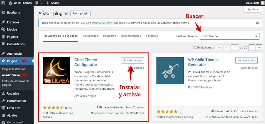 Instalar y activar el plugin Child Theme Configurator