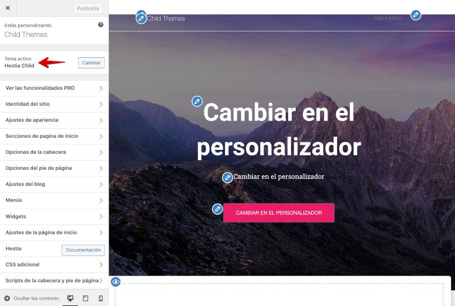 Personalizar tema hijo creado con el plugin Child Theme Configurator