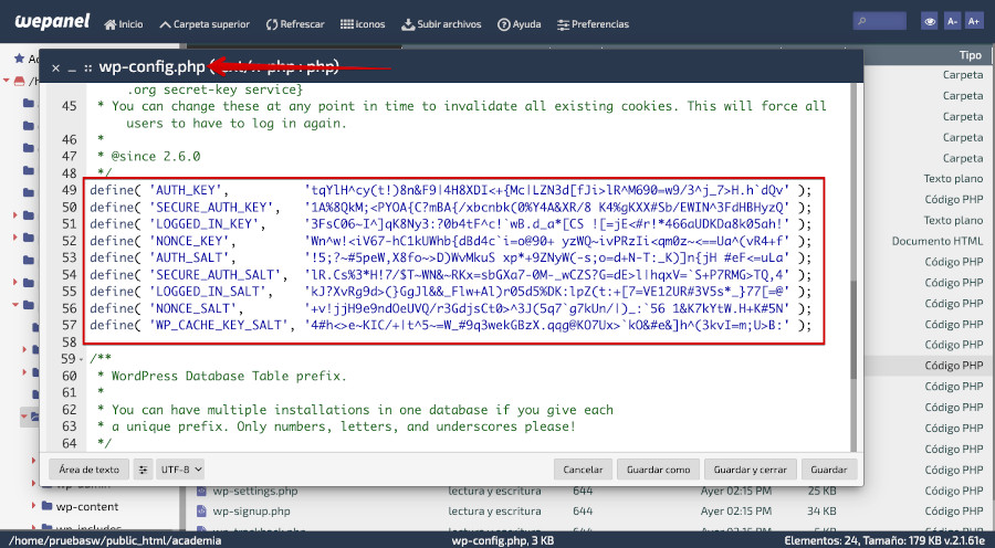 Claves únicas en el archivo wp-config.php