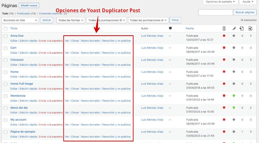 Clonar Páginas con Yoast Duplicate Post