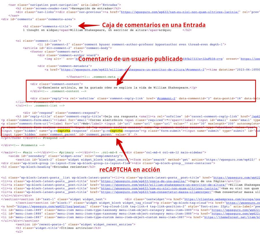 Código fuente comentarios sin reCAPTCHA v3 visible
