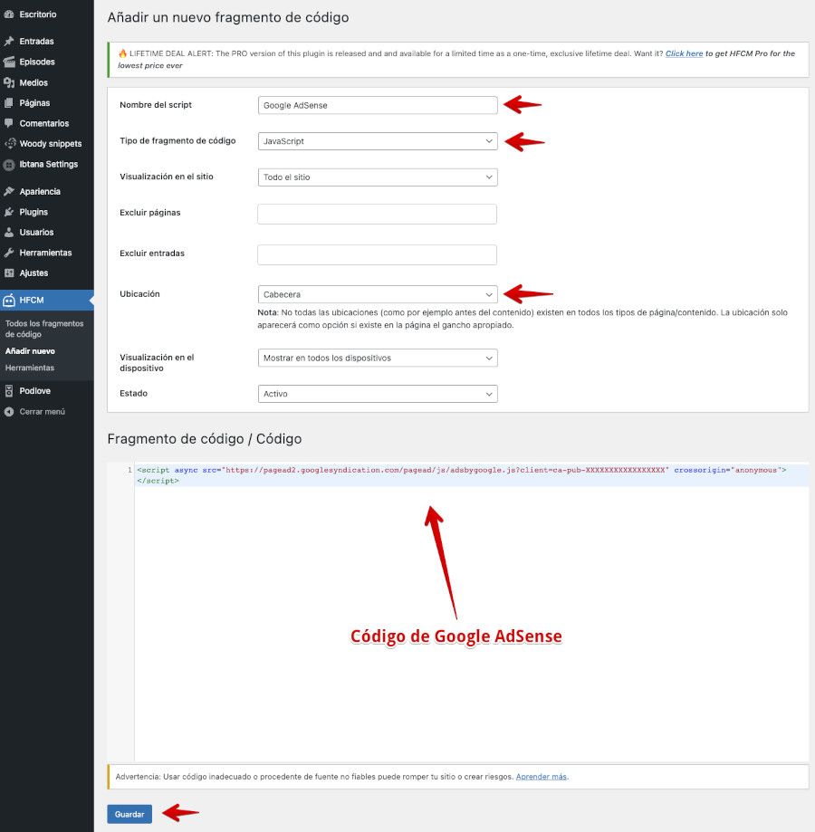 Insertar Google AdSense en WordPress. Plugin Headers and Footers