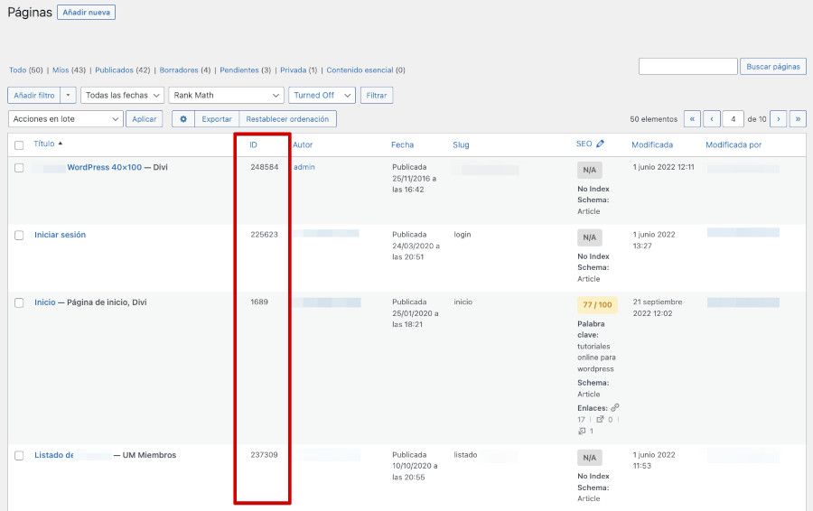 Resultado columna ID en Admin Columns