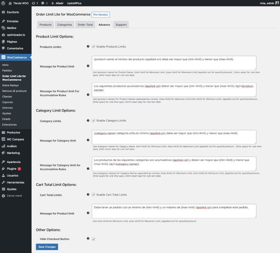 Configuración de avisos