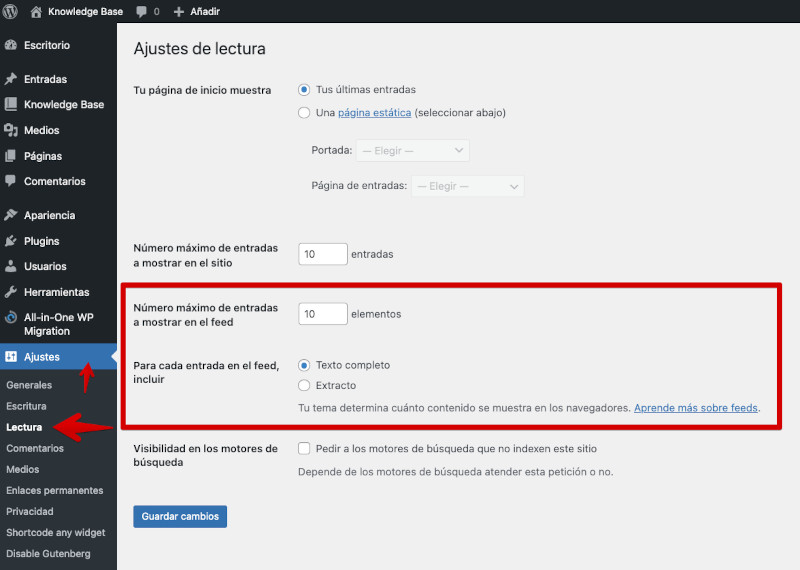 Cómo configurar el RSS Feed de tu sitio Web en WordPress