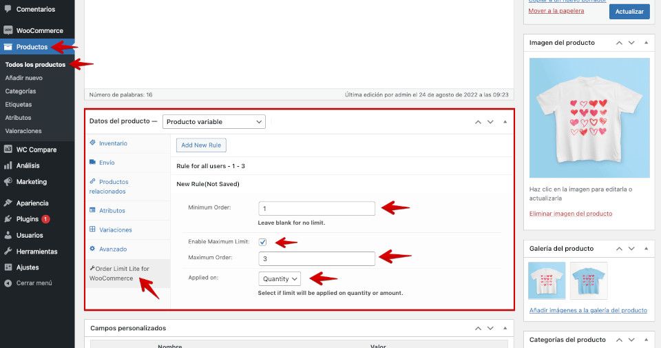Configuraciones de Order Limit for WooCommerce