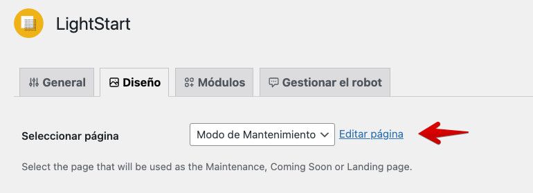 Editar landing del modo de mantenimiento con Gutenberg