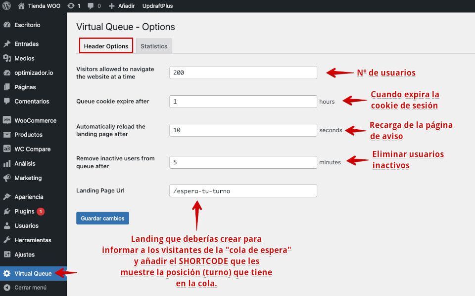 Configuración del plugin Virtual Queue