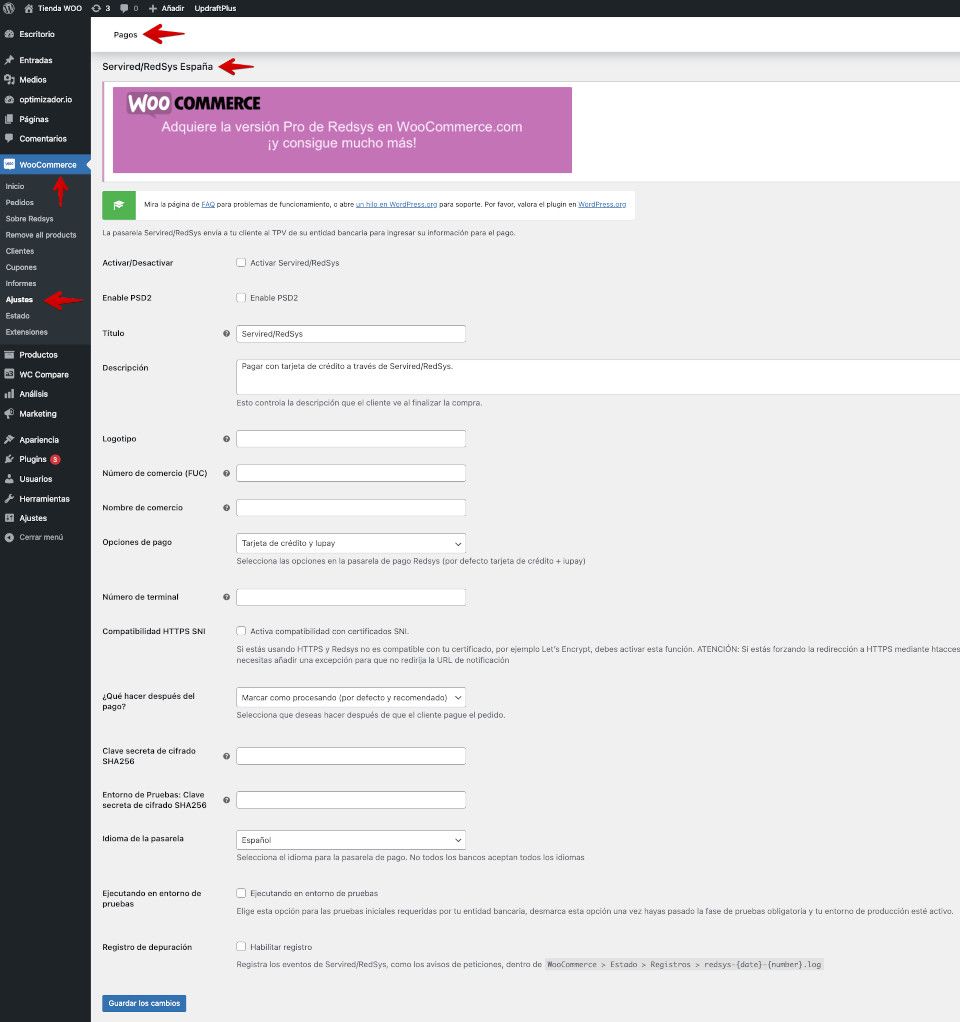 Configuración del plugin WooCommerce Redsys Gateway Light