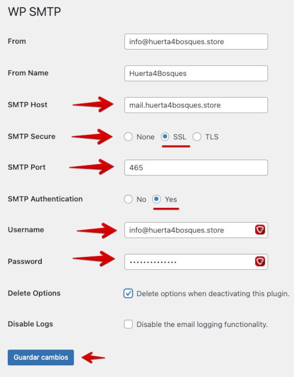 Configuracion del plugin WP SMTP en WordPress