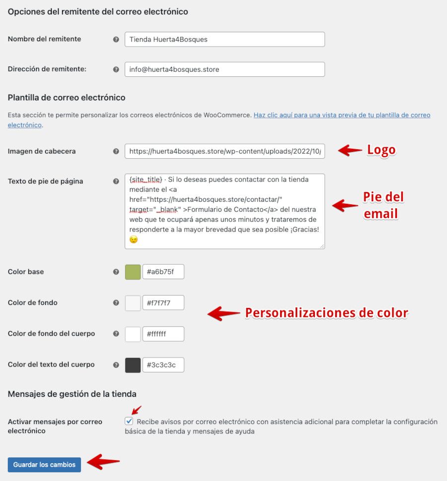 Ajuste de correo electrónico en WooCommerce
