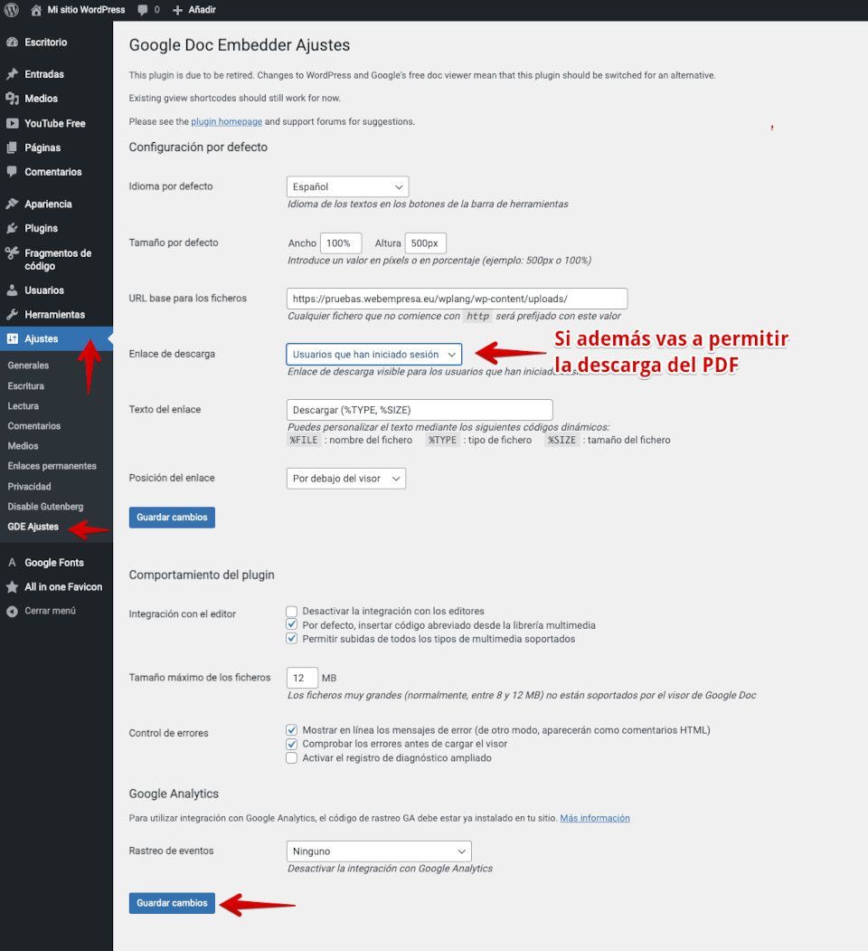 Configuración del plugin