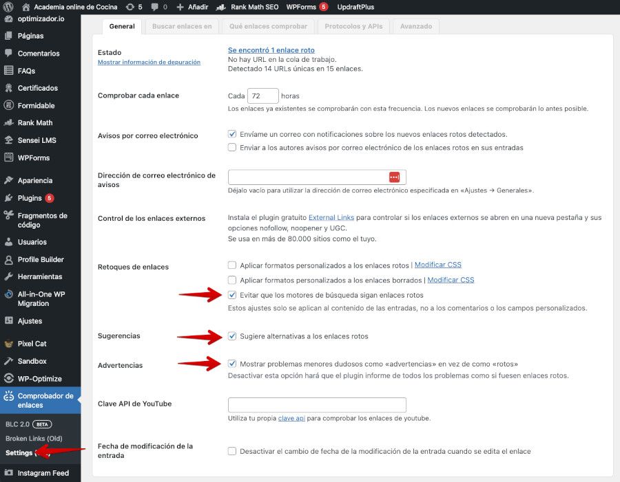 Configurando Broken Link Checker