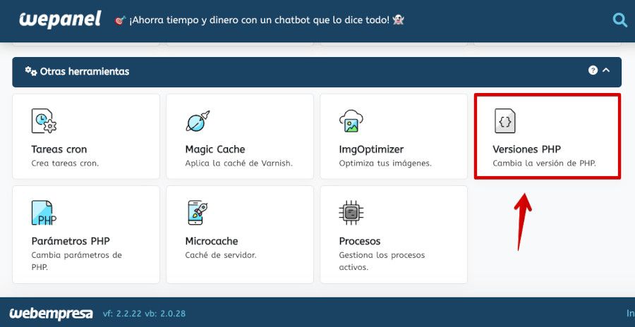 Configurar la versión de PHP desde WePanel
