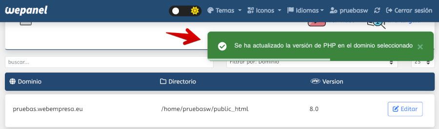 Confimado el cambio de versión de PHP