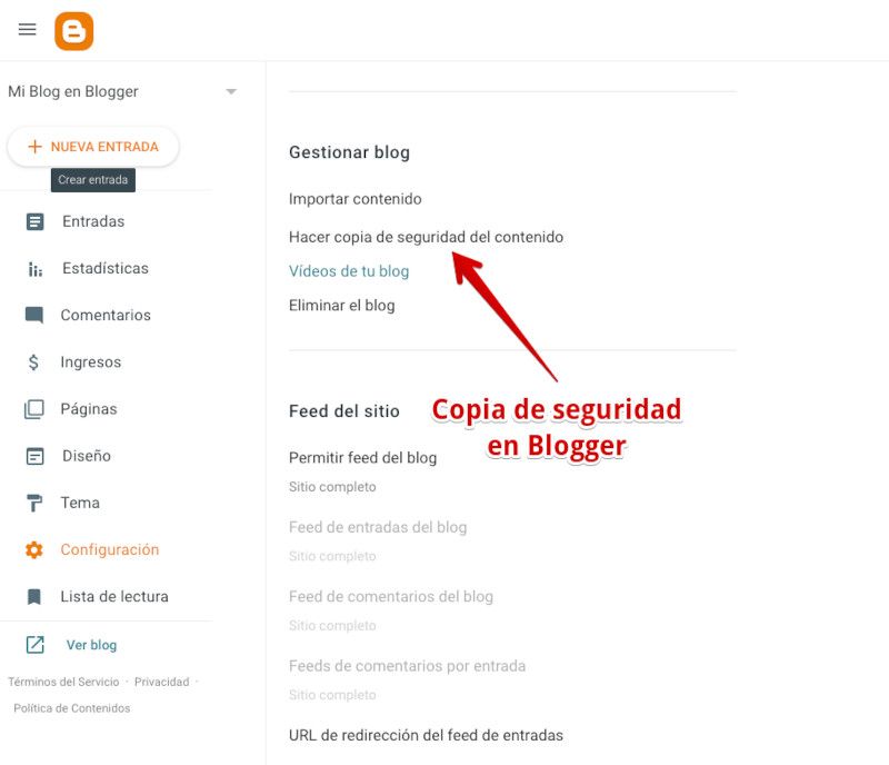 Copia de seguridad en Blogger