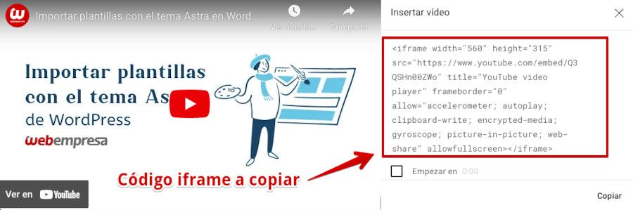 Insertar iframe video Youtube