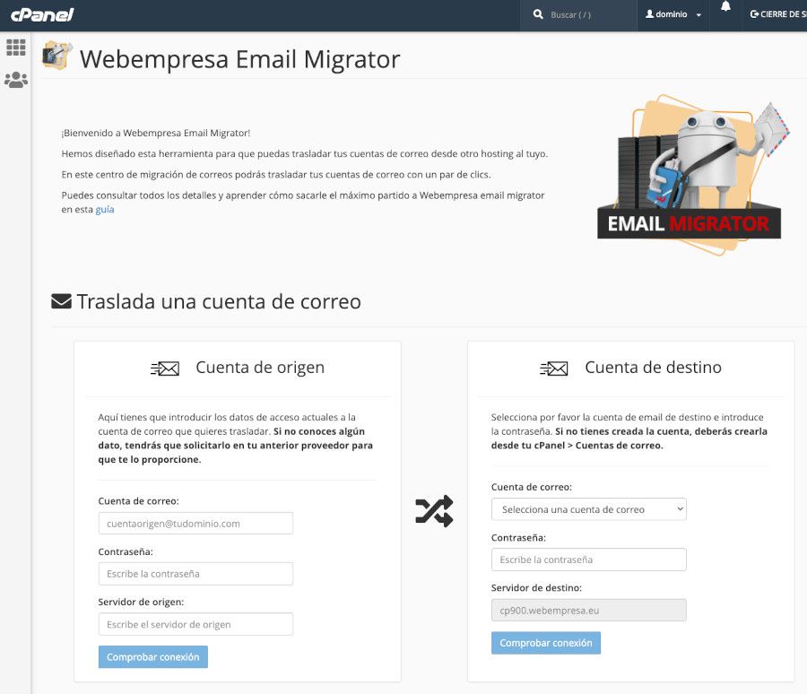 cPanel - Aplicaciones Webempresa - Email Migrator