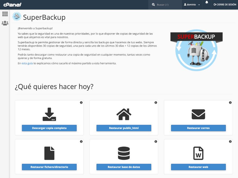 cPanel - Aplicaciones Webempresa - SuperBackup