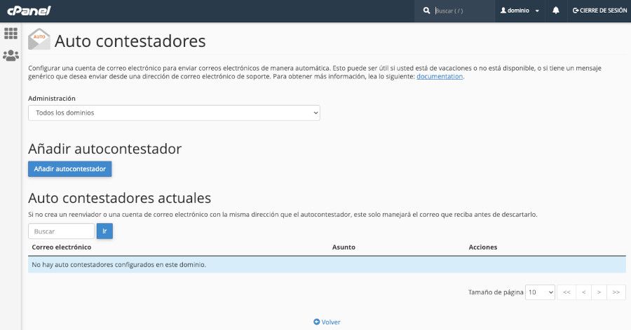 cPanel - Correo Electrónico - Auto contestadores