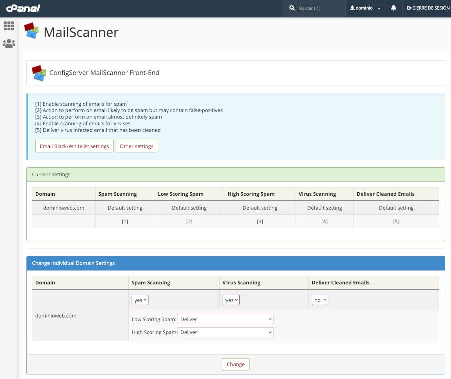cPanel - Correo Electrónico - MailScanner
