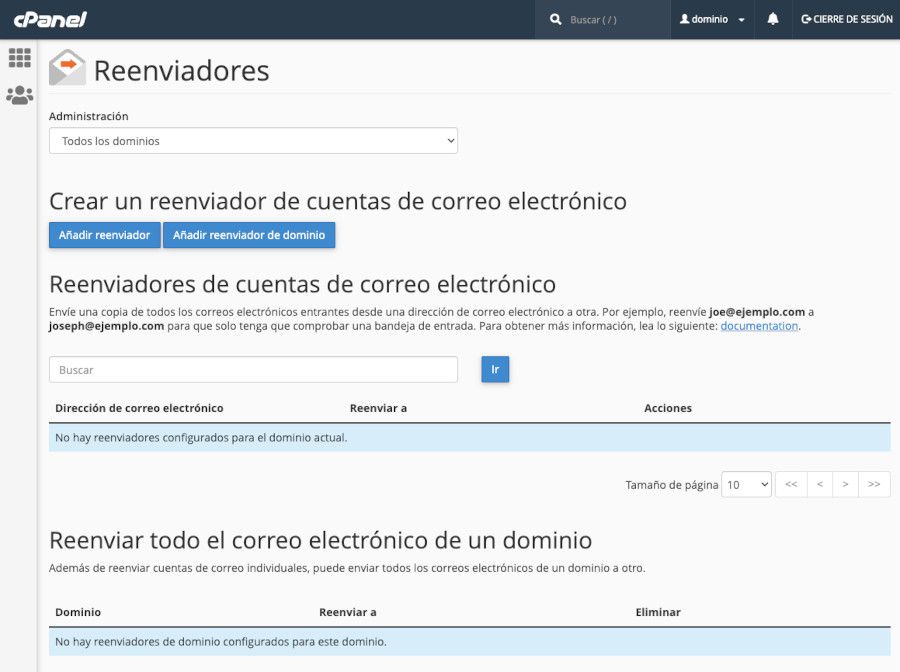 cPanel - Correo Electrónico - Reenviadores