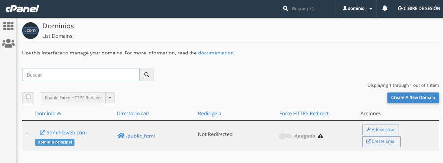 cPanel - Dominios - Dominios